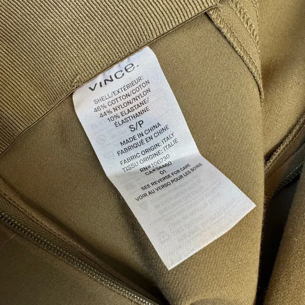 Vince Pants Olive Straight Leg High Rise Stretch Minimalist Workwear Office S
